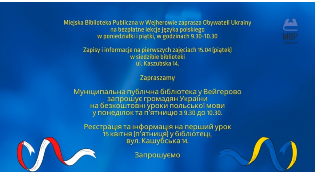 Dla Obywateli Ukrainy bezpłatne lekcje języka polskiego w bibliotece