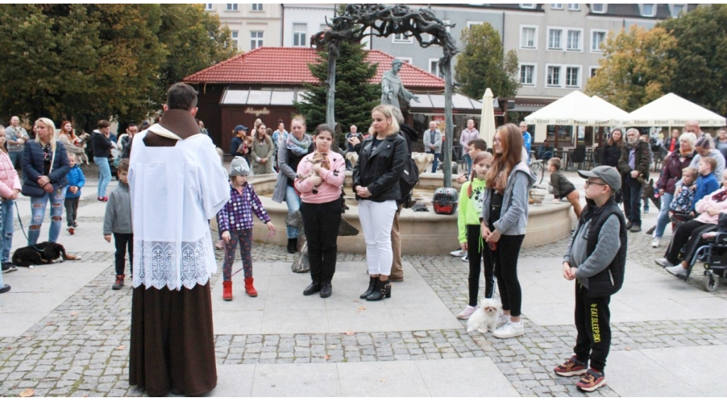 Święcenie zwierząt przy figurze św. Franciszka