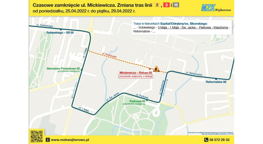 Przez tydzień zamknięta ul. Mickiewicza w Wejherowie 