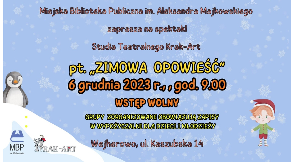Zimowy spektakl dla dzieci w Miejskiej Bibliotece Publicznej