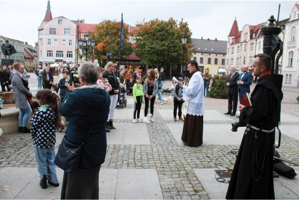 Wyświęcenie zwierząt domowych przy figurze św. Franciszka